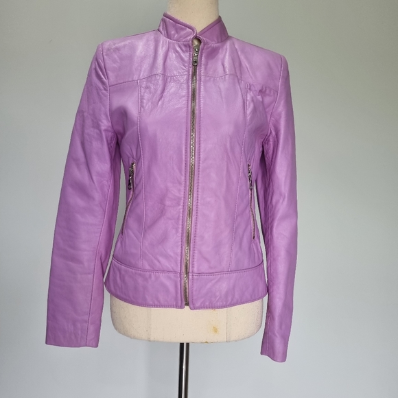 L'Aurore Purple Leather Moto Jacket Vintage 90s Made in Australia Size XS-S - Picture 2 of 11